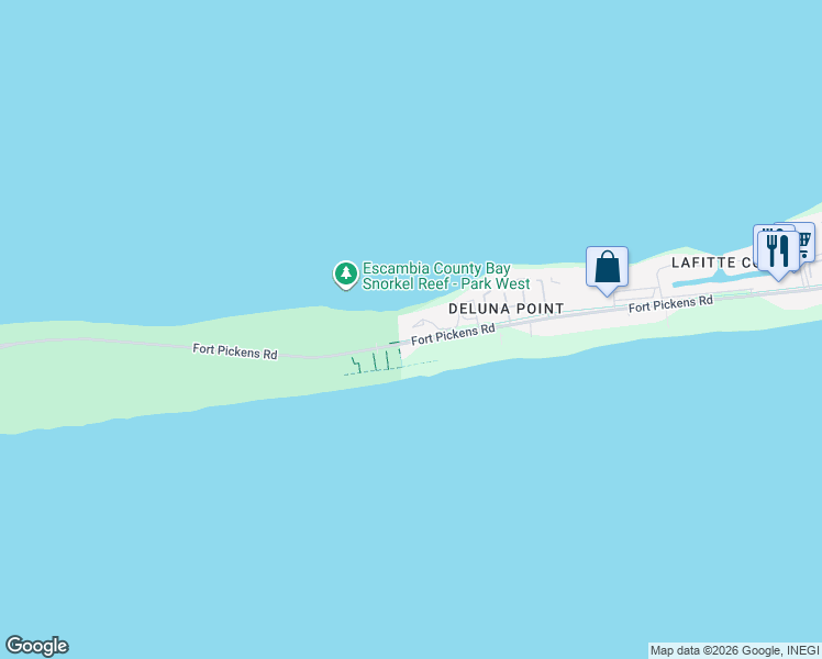map of restaurants, bars, coffee shops, grocery stores, and more near 1390 Fort Pickens Road in Pensacola Beach