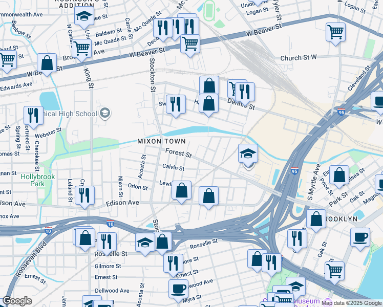 map of restaurants, bars, coffee shops, grocery stores, and more near 2289 Forest Street in Jacksonville