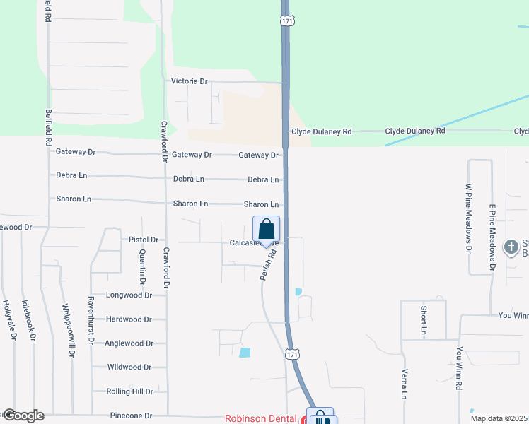 map of restaurants, bars, coffee shops, grocery stores, and more near 116 Sharon Ln in Lake Charles