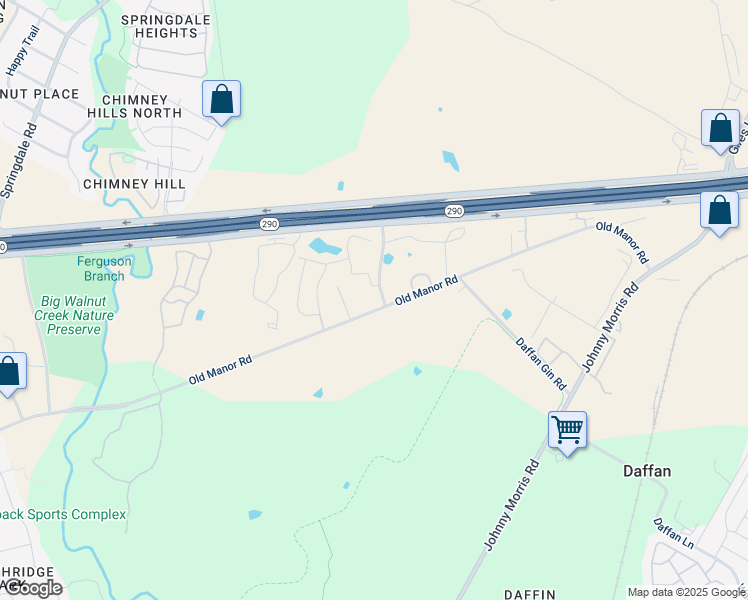 map of restaurants, bars, coffee shops, grocery stores, and more near 8712 Old Manor Road in Austin