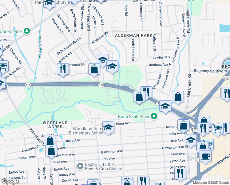 map of restaurants, bars, coffee shops, grocery stores, and more near in Jacksonville