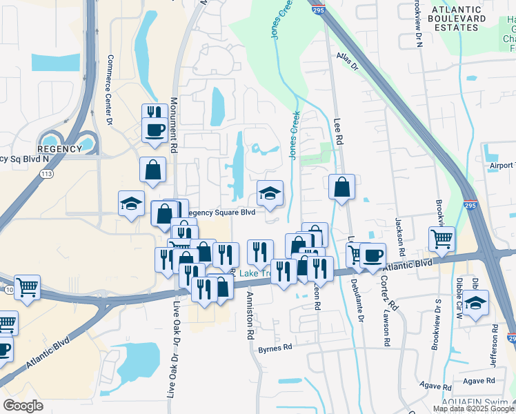 map of restaurants, bars, coffee shops, grocery stores, and more near 318 Raleigh Road in Jacksonville