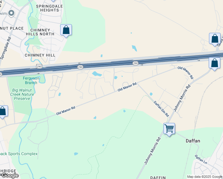 map of restaurants, bars, coffee shops, grocery stores, and more near 8712 Old Manor Road in Austin