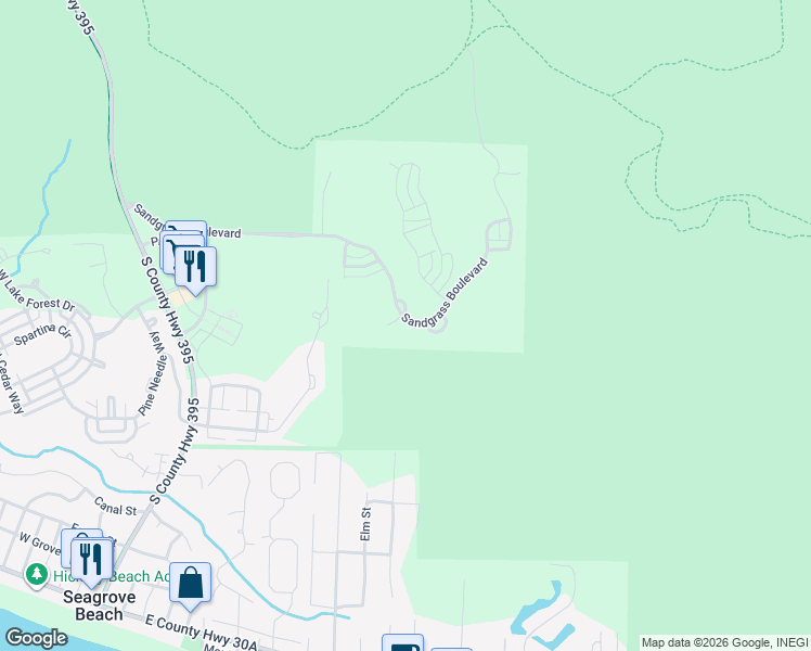 map of restaurants, bars, coffee shops, grocery stores, and more near 812 Sandgrass Boulevard in Santa Rosa Beach