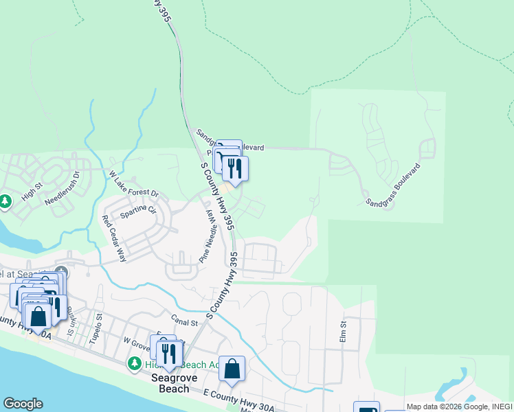 map of restaurants, bars, coffee shops, grocery stores, and more near 141 Winterberry Circle in Santa Rosa Beach