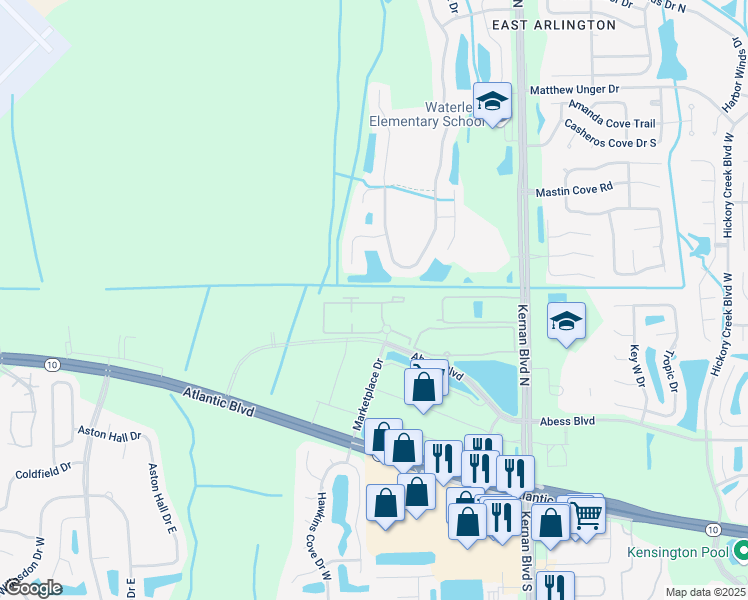 map of restaurants, bars, coffee shops, grocery stores, and more near 11901 Abess Boulevard in Jacksonville