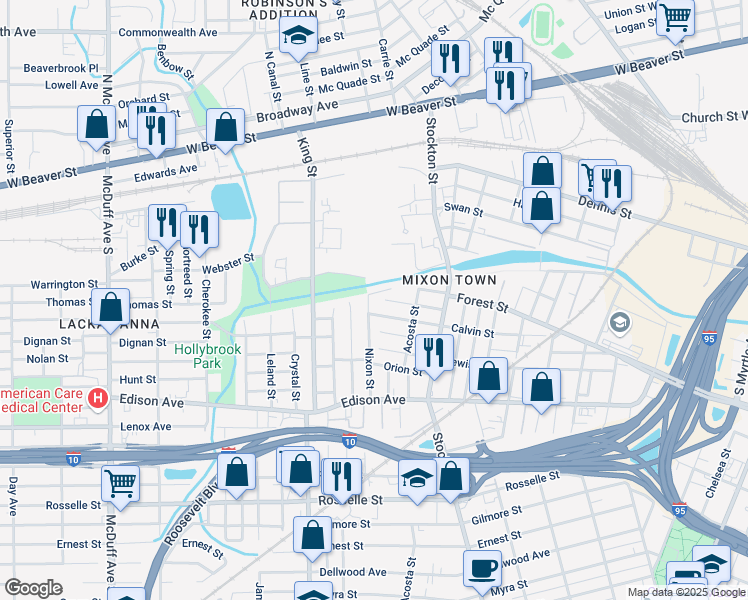 map of restaurants, bars, coffee shops, grocery stores, and more near 309 Nixon Street in Jacksonville