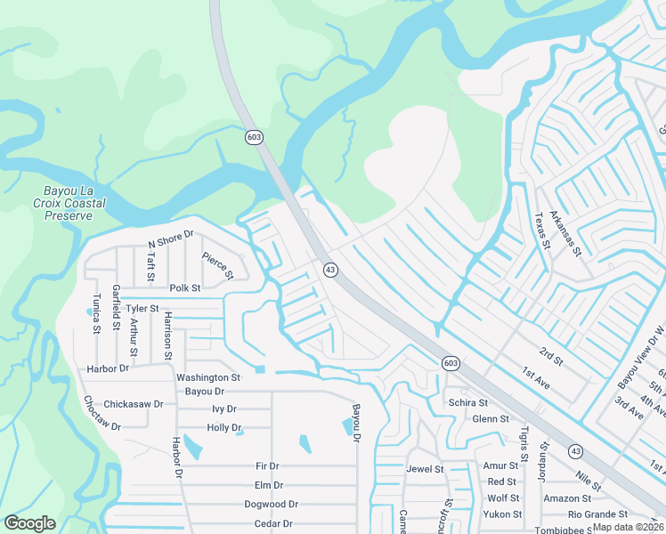 map of restaurants, bars, coffee shops, grocery stores, and more near 11082 Mississippi 603 in Bay St. Louis