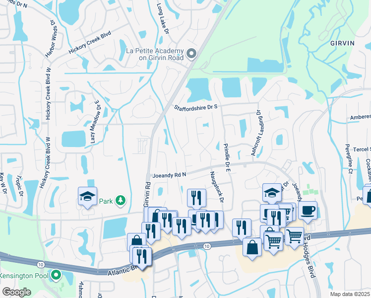 map of restaurants, bars, coffee shops, grocery stores, and more near 269 Summer Springs Court in Jacksonville