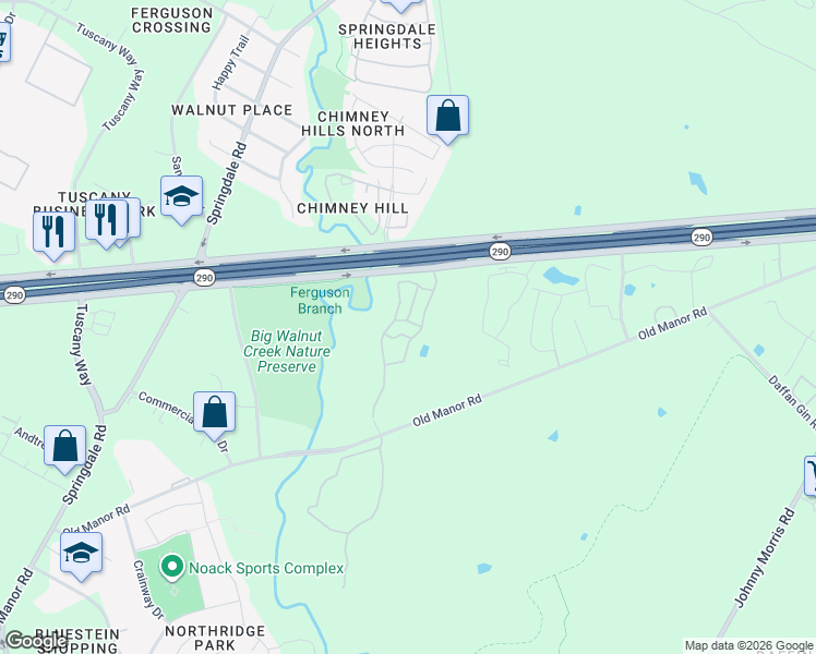 map of restaurants, bars, coffee shops, grocery stores, and more near U.S. 290 in Austin