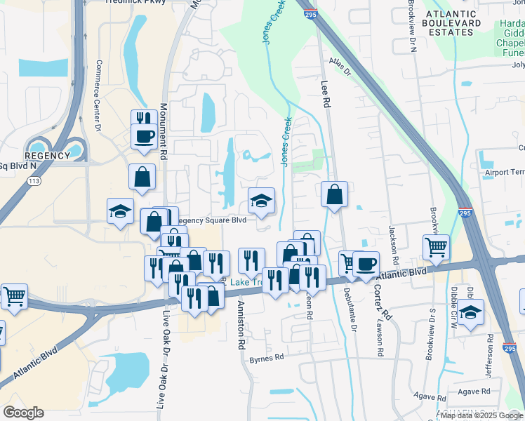 map of restaurants, bars, coffee shops, grocery stores, and more near 318 Raleigh Road in Jacksonville