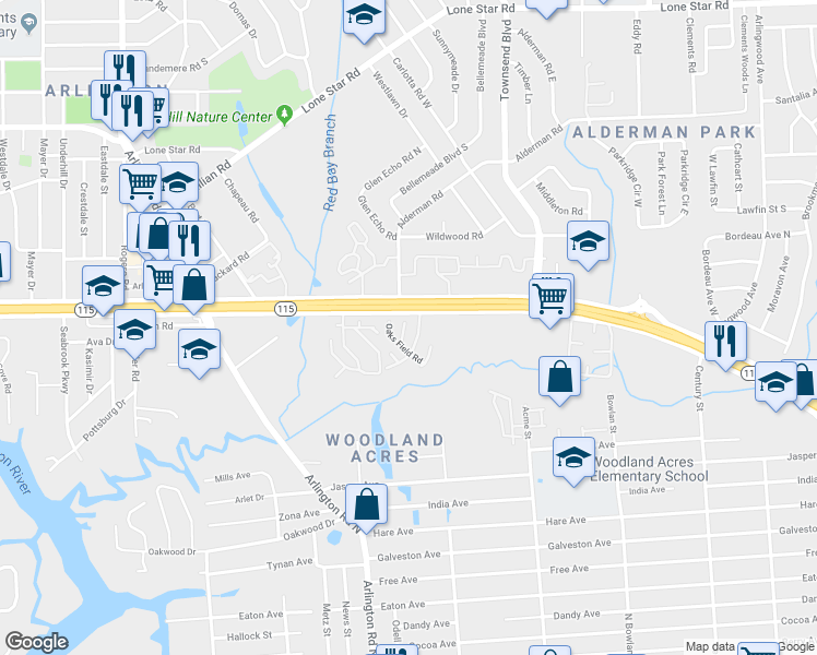 map of restaurants, bars, coffee shops, grocery stores, and more near 716 Oaks Plantation Drive in Jacksonville