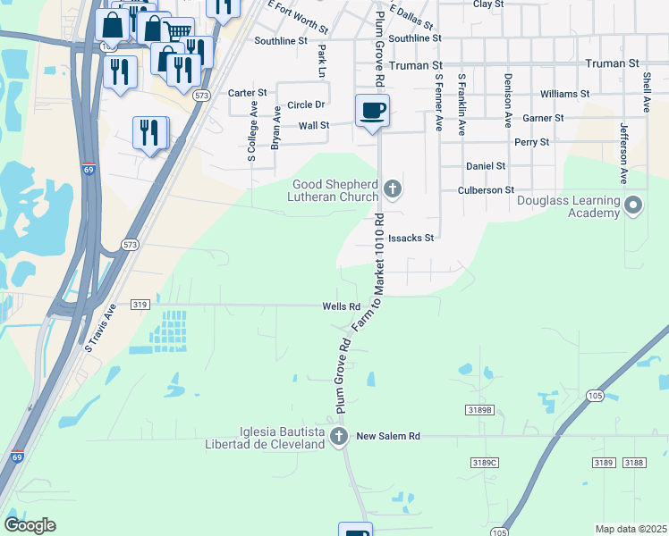 map of restaurants, bars, coffee shops, grocery stores, and more near 591 Cr-3191 in Cleveland