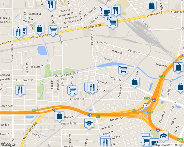 map of restaurants, bars, coffee shops, grocery stores, and more near 2516 Forest Street in Jacksonville
