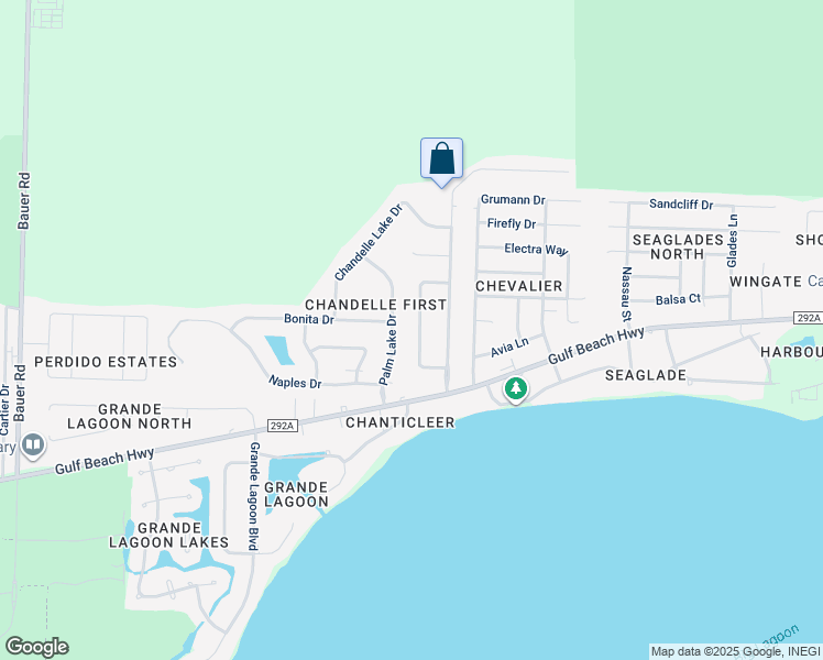 map of restaurants, bars, coffee shops, grocery stores, and more near 6019 Chandelle Circle in Pensacola