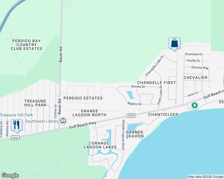 map of restaurants, bars, coffee shops, grocery stores, and more near 1173 Naples Drive in Pensacola