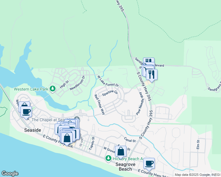 map of restaurants, bars, coffee shops, grocery stores, and more near 152 Pond Cypress Way in Santa Rosa Beach