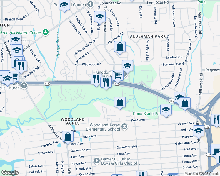 map of restaurants, bars, coffee shops, grocery stores, and more near 8000 Arlington Expressway Srv Rd in Jacksonville