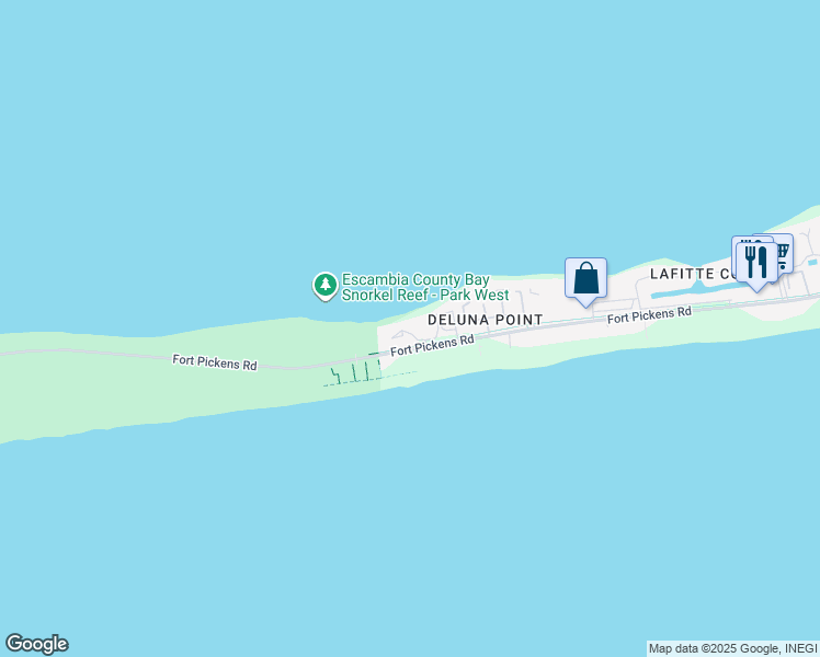 map of restaurants, bars, coffee shops, grocery stores, and more near 1350 Fort Pickens Road in Pensacola Beach