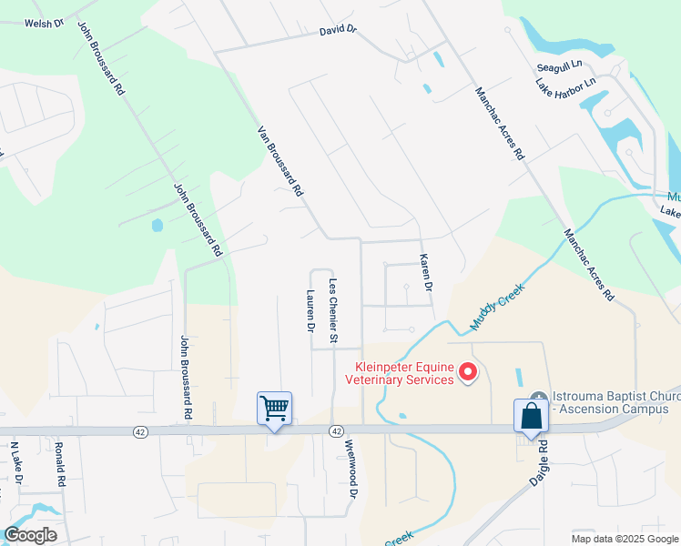 map of restaurants, bars, coffee shops, grocery stores, and more near 17504 Les Chenier Boulevard in Prairieville