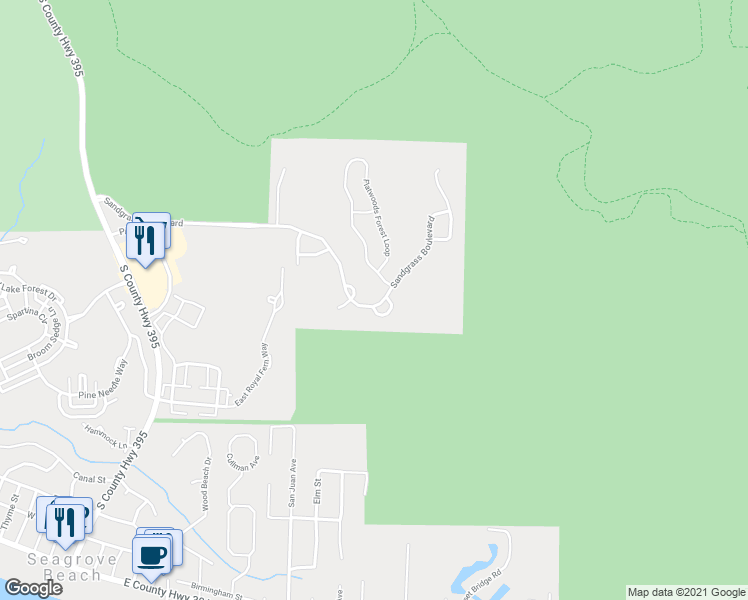 map of restaurants, bars, coffee shops, grocery stores, and more near 897 Sandgrass Boulevard in Santa Rosa Beach