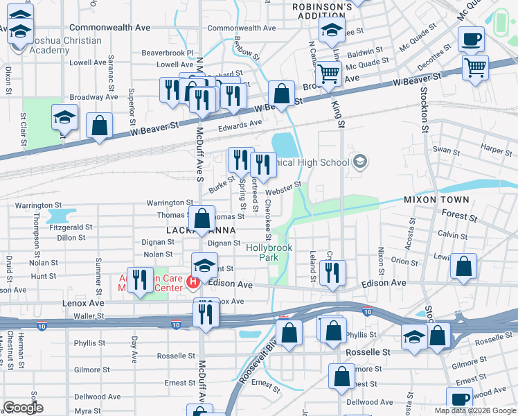 map of restaurants, bars, coffee shops, grocery stores, and more near 229 Shortreed Street in Jacksonville