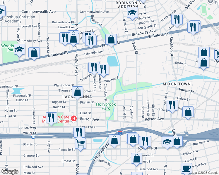 map of restaurants, bars, coffee shops, grocery stores, and more near 232 Bronson Street in Jacksonville