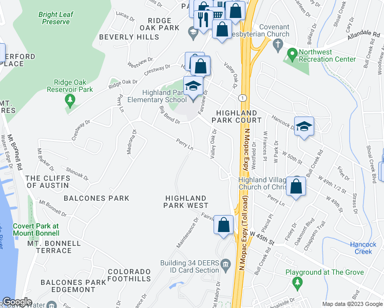 map of restaurants, bars, coffee shops, grocery stores, and more near 3207 Perry Lane in Austin