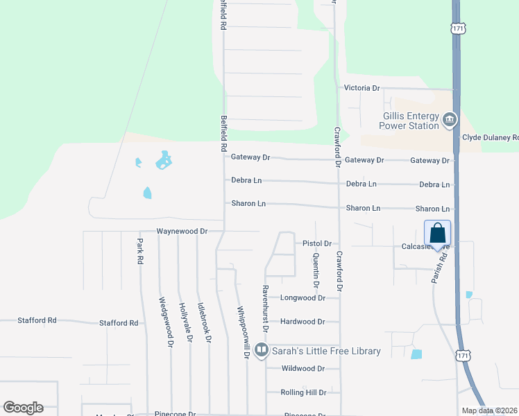 map of restaurants, bars, coffee shops, grocery stores, and more near 715 Sharon Ln in Lake Charles
