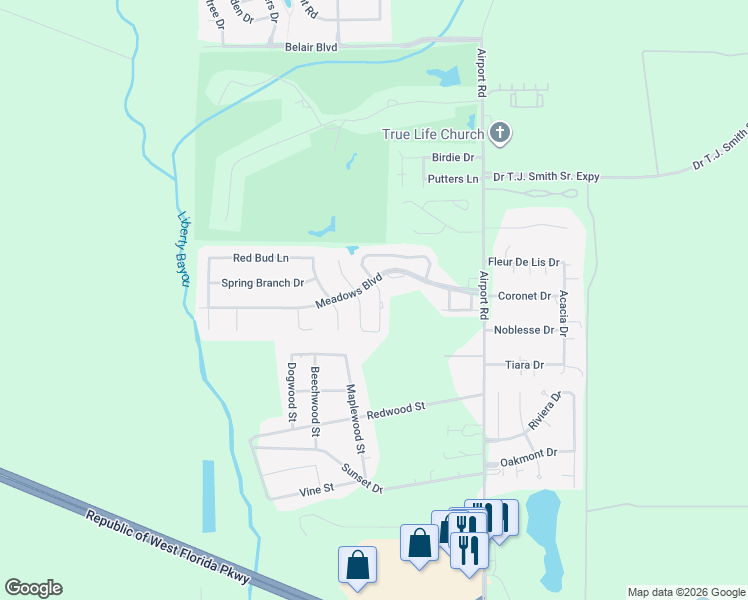 map of restaurants, bars, coffee shops, grocery stores, and more near 1108 Rose Meadow Loop in Slidell