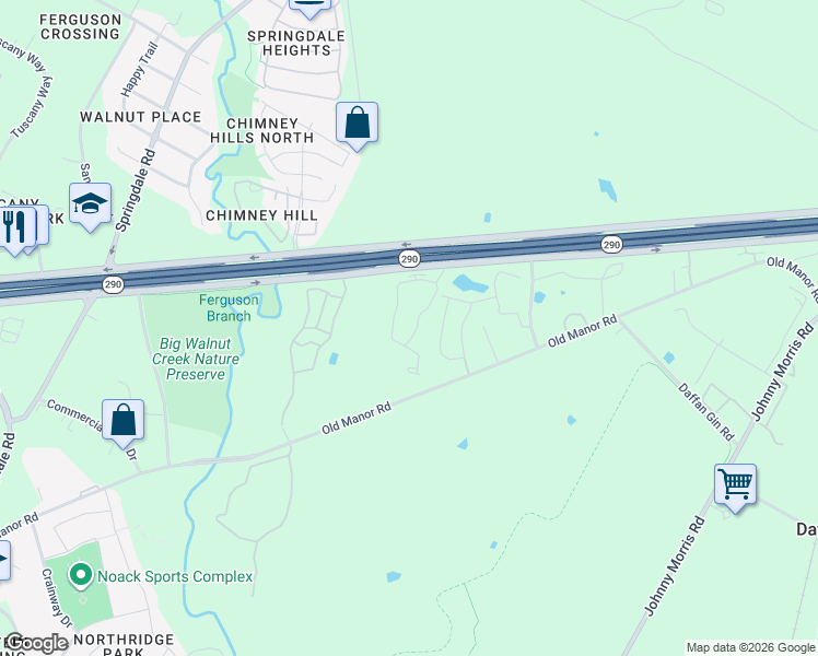 map of restaurants, bars, coffee shops, grocery stores, and more near 9345 U.S. 290 in Austin