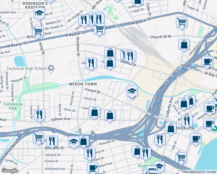 map of restaurants, bars, coffee shops, grocery stores, and more near 252 Claude Street in Jacksonville