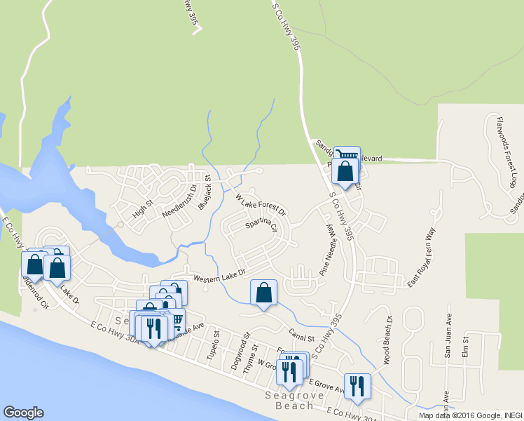 map of restaurants, bars, coffee shops, grocery stores, and more near 152 Pond Cypress Way in Santa Rosa Beach