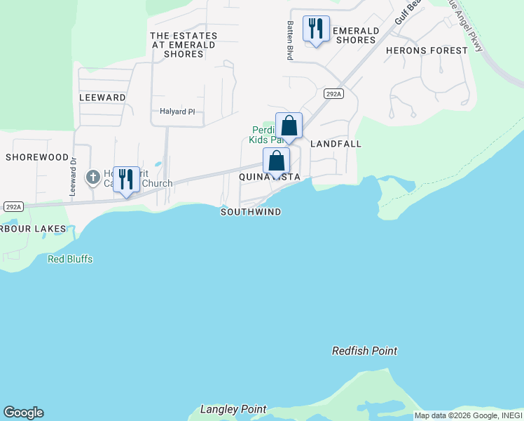 map of restaurants, bars, coffee shops, grocery stores, and more near 10121 Sinton Drive in Pensacola
