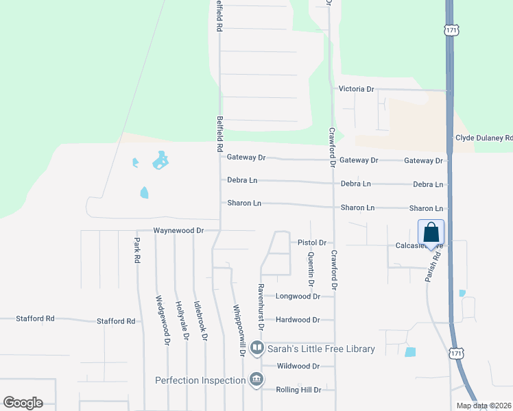map of restaurants, bars, coffee shops, grocery stores, and more near 715 Sharon Ln in Lake Charles