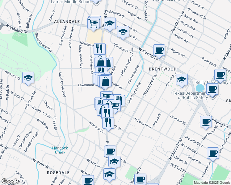 map of restaurants, bars, coffee shops, grocery stores, and more near 5403 William Holland Avenue in Austin