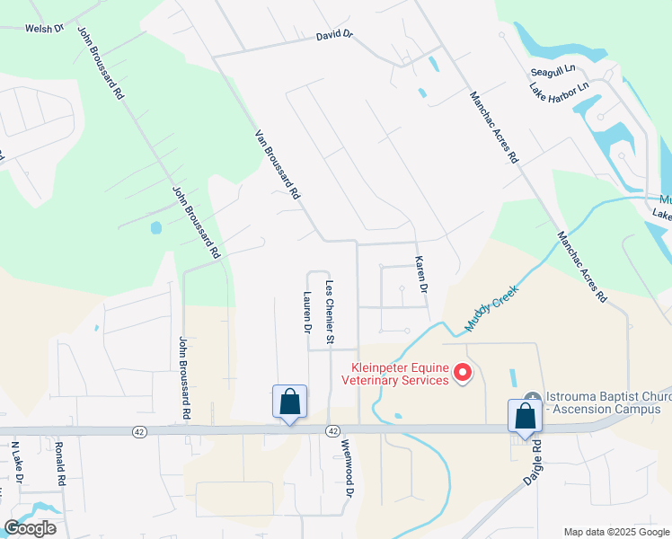 map of restaurants, bars, coffee shops, grocery stores, and more near 17504 Les Chenier Boulevard in Prairieville