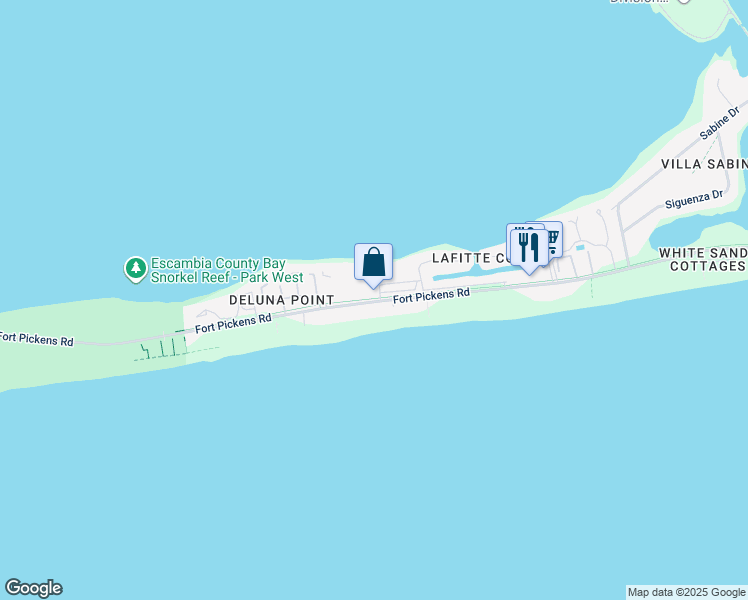 map of restaurants, bars, coffee shops, grocery stores, and more near 1140 Fort Pickens Road in Gulf Breeze