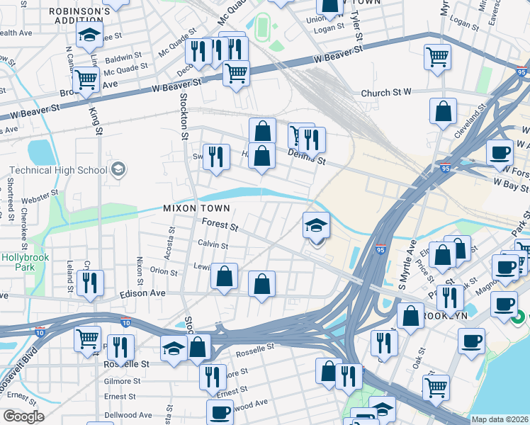 map of restaurants, bars, coffee shops, grocery stores, and more near 252 Claude Street in Jacksonville