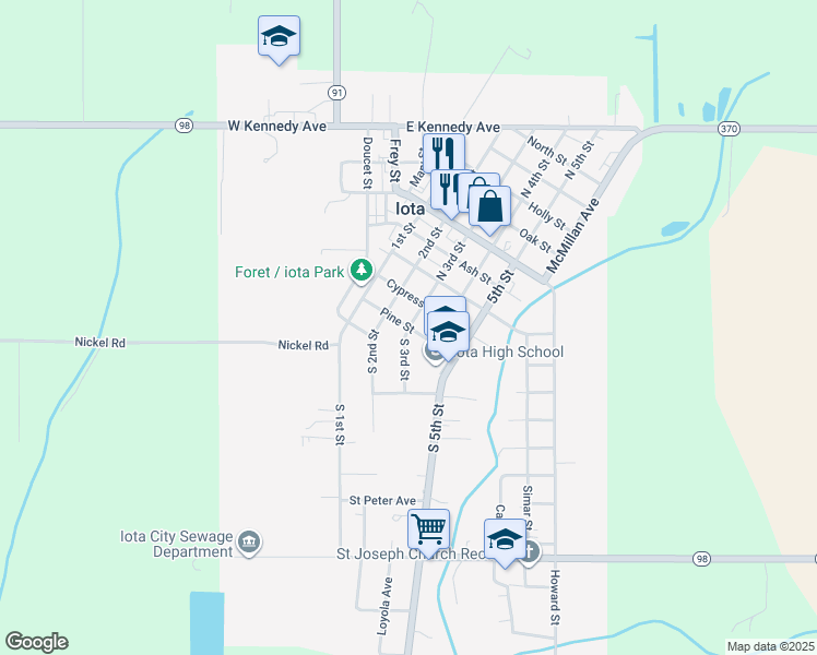 map of restaurants, bars, coffee shops, grocery stores, and more near 501 South 3rd Street in Iota