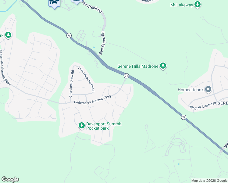map of restaurants, bars, coffee shops, grocery stores, and more near 5408 Pedernales Summit Parkway in Spicewood
