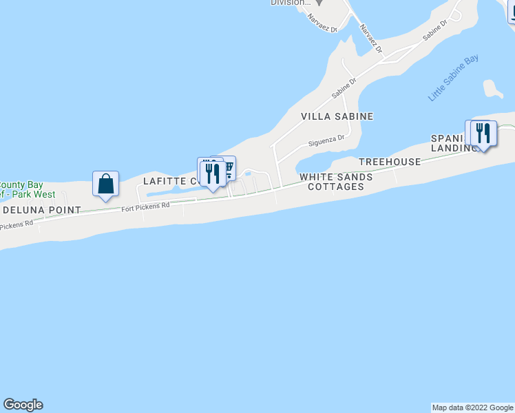map of restaurants, bars, coffee shops, grocery stores, and more near 955 Fort Pickens Road in Pensacola Beach