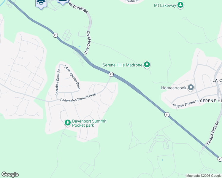 map of restaurants, bars, coffee shops, grocery stores, and more near 17816 Flowing Brook Drive in Austin
