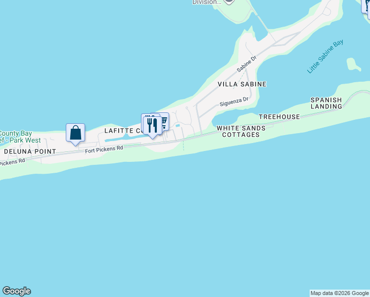 map of restaurants, bars, coffee shops, grocery stores, and more near 955 Fort Pickens Road in Pensacola Beach