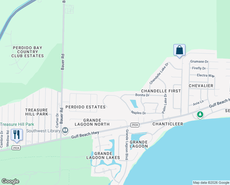 map of restaurants, bars, coffee shops, grocery stores, and more near 1173 Naples Drive in Pensacola