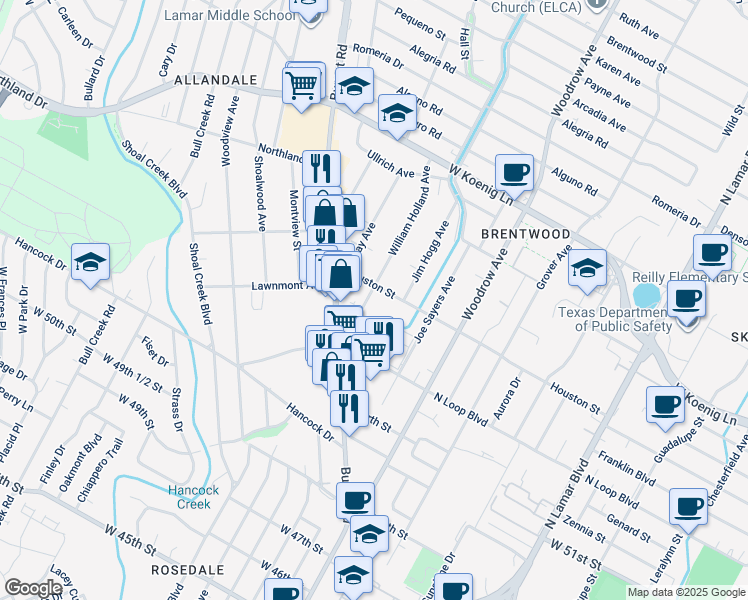 map of restaurants, bars, coffee shops, grocery stores, and more near 5319 William Holland Avenue in Austin