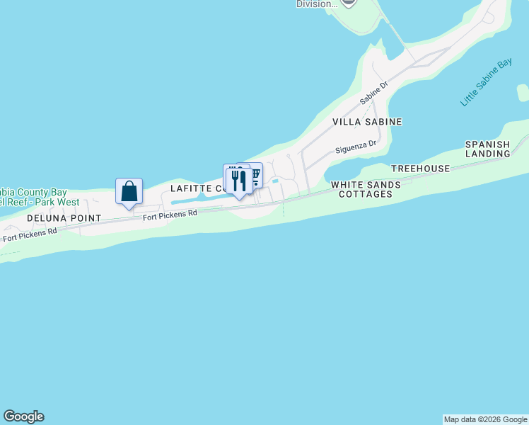 map of restaurants, bars, coffee shops, grocery stores, and more near 999 Fort Pickens Road in Pensacola Beach