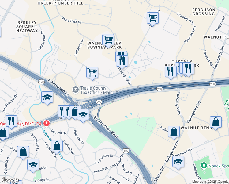 map of restaurants, bars, coffee shops, grocery stores, and more near 7890 U.S. 290 in Austin