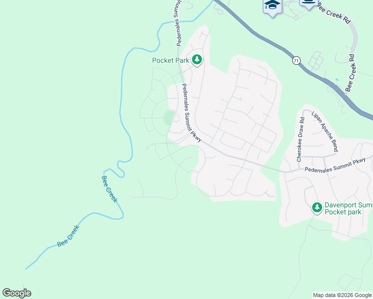 map of restaurants, bars, coffee shops, grocery stores, and more near Pedernales Summit Parkway in Spicewood