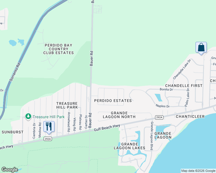 map of restaurants, bars, coffee shops, grocery stores, and more near 5127 Terra Lake Circle in Pensacola